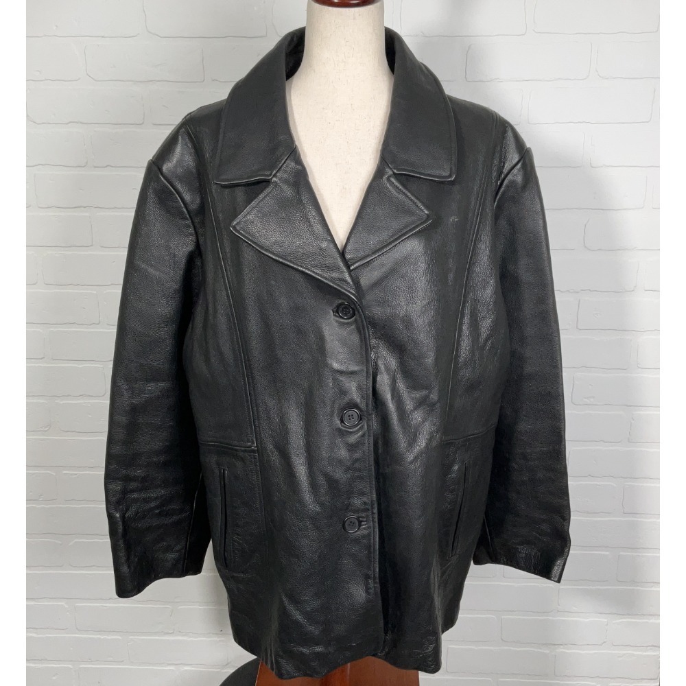 Jones New York Jacket Women 3X Black Leather Blazer‎ Heavy Winter Button Coat